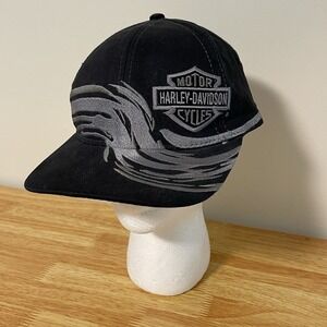 Harley Davidson Hat Cap Flames Y2K Vintage Black/White Snap Back Adult